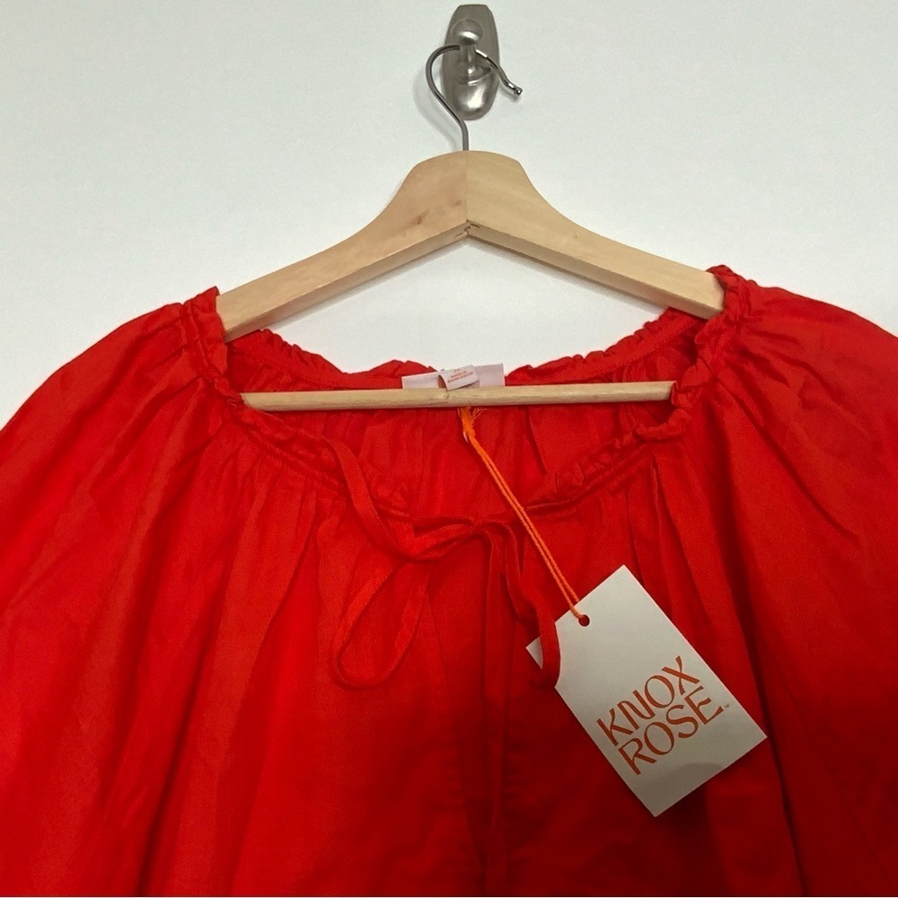 Knox Rose Short sleeve Tie Collar Tunic Blouse. In Warm Orange. Size 2XL.(NWT). - Picture 4 of 8